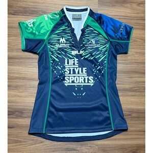 BLK Connacht European 14/15 Rugby Season Jersey Womens Navy Green Shirt Sz 8